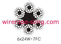 Cables de elevación de acero tipo Warrington 6 x 24 w + 7fc, cable de cable trenzado redondo