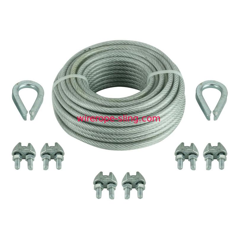 Eslinga de cable recubierta de vinilo con dos dedales / seis abrazaderas 1/8 de pulgada x 30 pies
