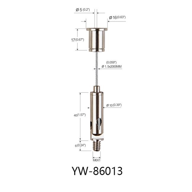 Sistema de suspensión de techo recubierto de PVC de latón niquelado, hilo exterior M6 yw86013 0
