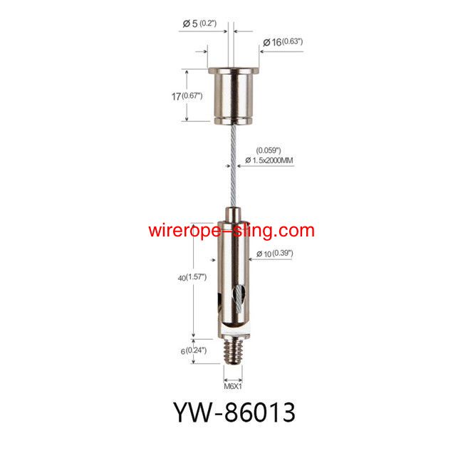 Sistema de suspensión de techo recubierto de PVC de latón niquelado, hilo exterior M6 yw86013