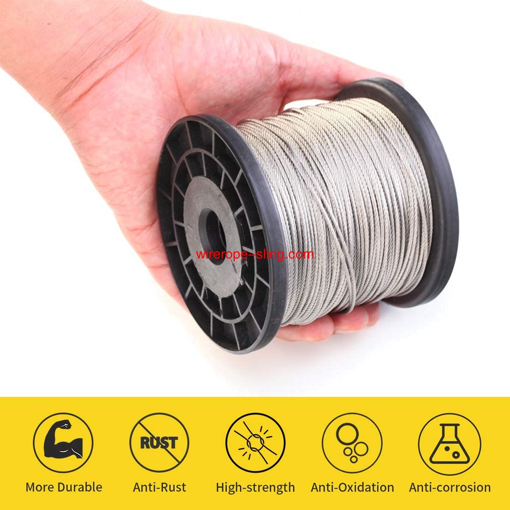 1 / 16 cable, 304 cable de acero inoxidable, cable de avión, 328 pies, con 150 mangas de aluminio