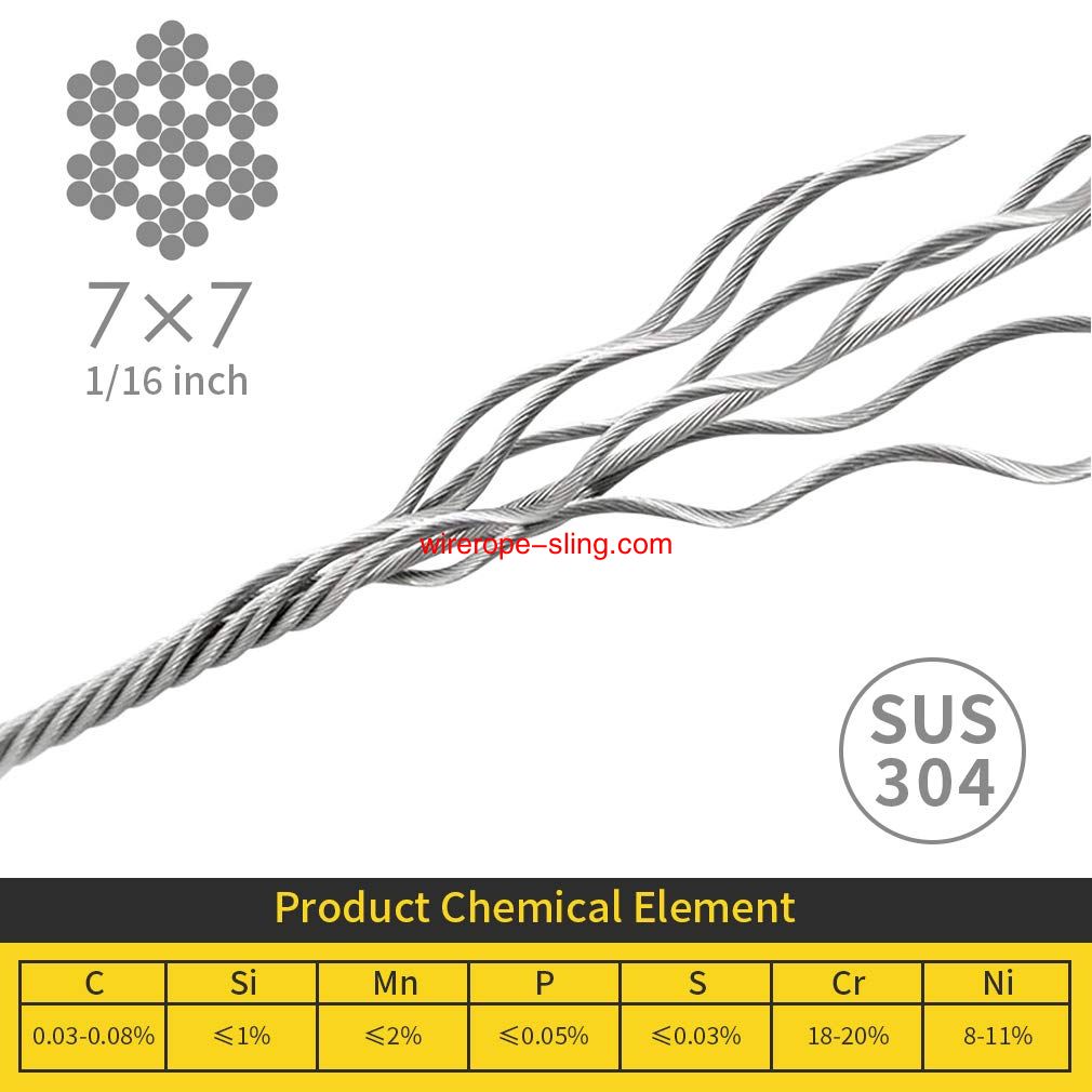 1 / 16 cable, 304 cable de acero inoxidable, cable de avión, 328 pies, con 150 mangas de aluminio
